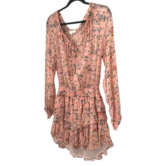 Loveshackfancy Popover Sunset Pink Floral Silk Mini Dress Size S - Picture 4 of 14